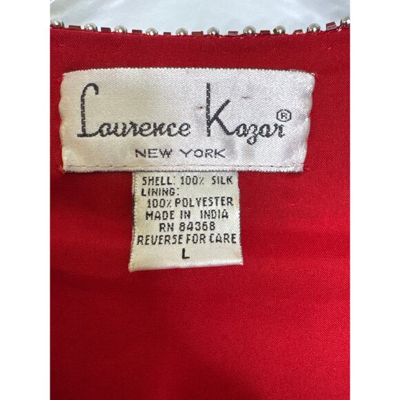 Vintage Laurence Kazer Silk beaded red formal cardigan Jacket Coat hoilday large - Picture 12 of 12
